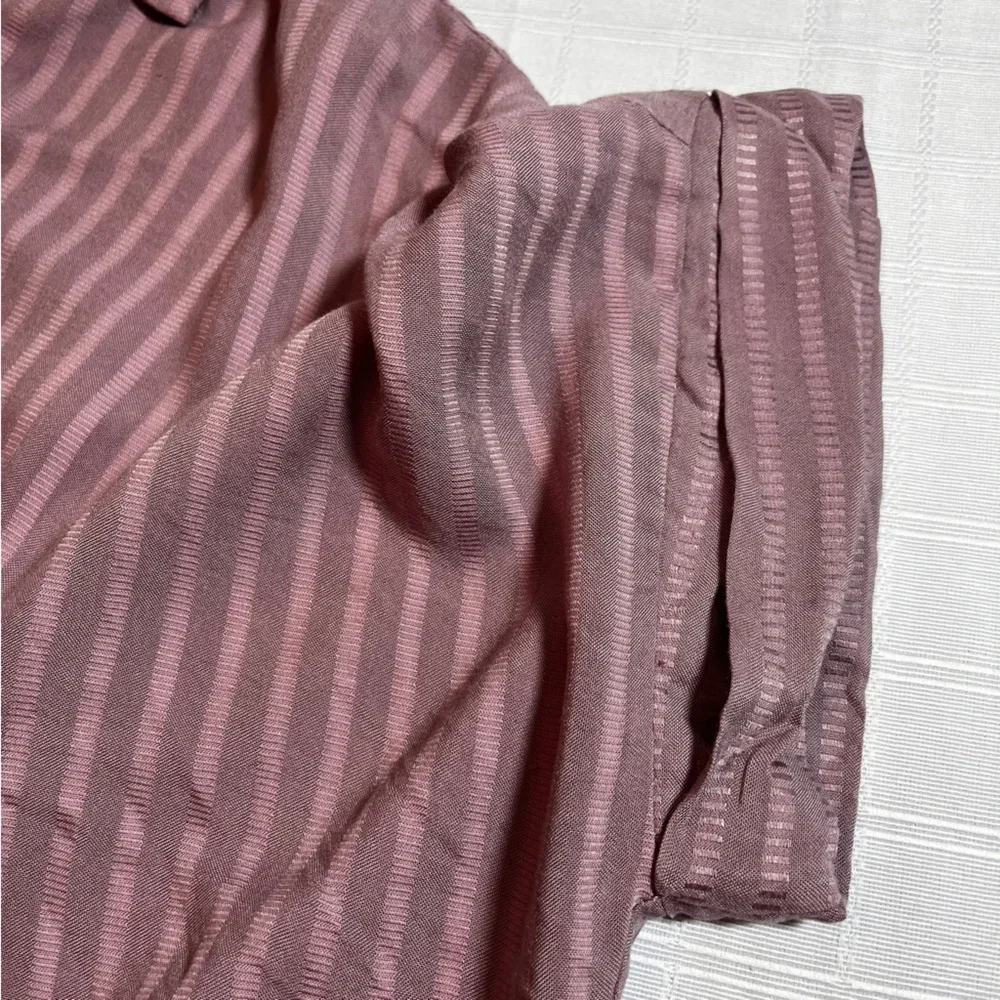 She + Sky Lagenlook Slouchy Oversized Mauve Striped Shirt Johnny Collar NWT L - Picture 6 of 7